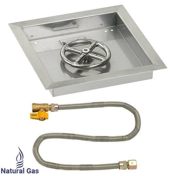 American Fireglass 12 In. Square Stainless Steel Drop-In Pan With Match Light Kit - Natural Gas SS-SQPMKIT-N-12